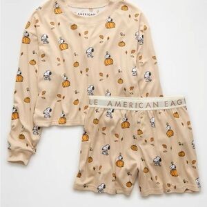 American Eagle Outfitters Tan and Orange Pajama Set